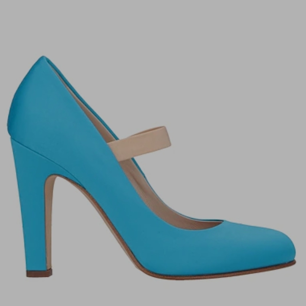 Twin-Set Blue and Light Gold Tone Strap Pump - Picture 4 of 8